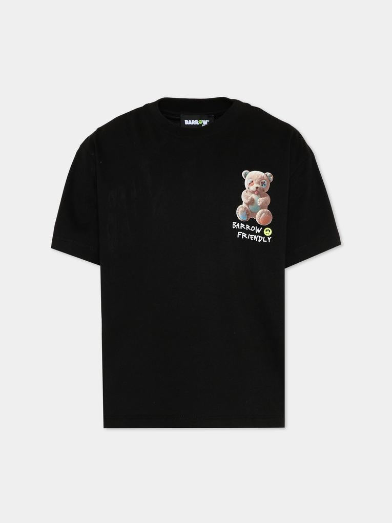 T-Shirt nera per bambini con orsetto,Barrow,S6BKJUTH003 110