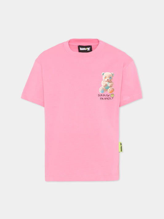 T-Shirt rosa per bambina con orsetto,Barrow,S6BKJUTH003 BW311
