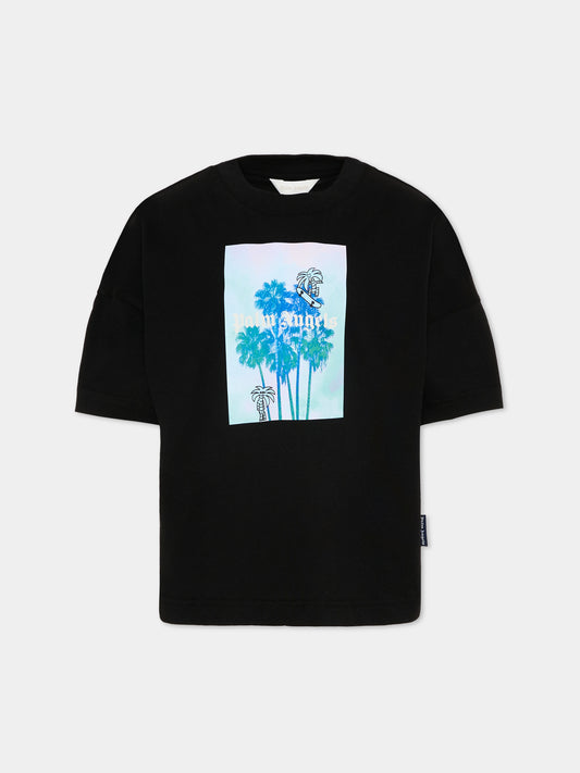 T-Shirt nera per bambino con palme,Palm Angels,PBAA002S26JER003 110