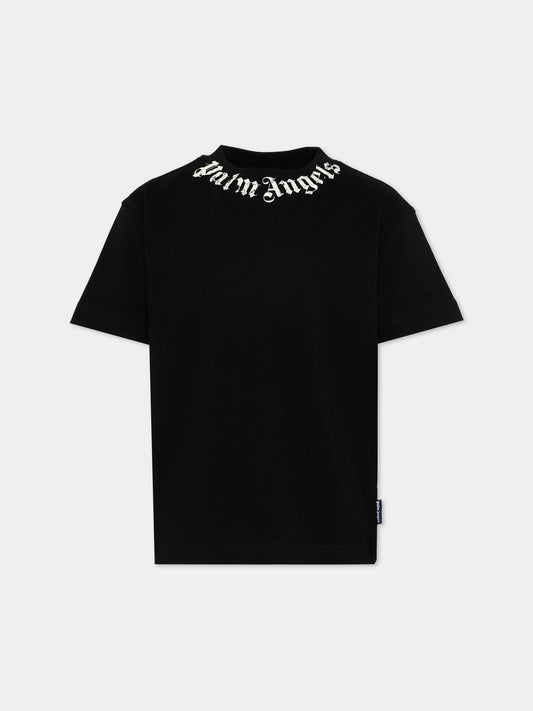 T-Shirt nera per bambini con logo,Palm Angels,PBAA003S26JER004 110