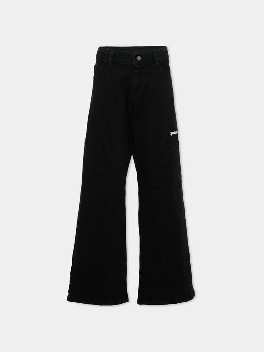 Pantaloni casual neri per bambino con logo,Palm Angels,PBCA01HS26FAB001 110