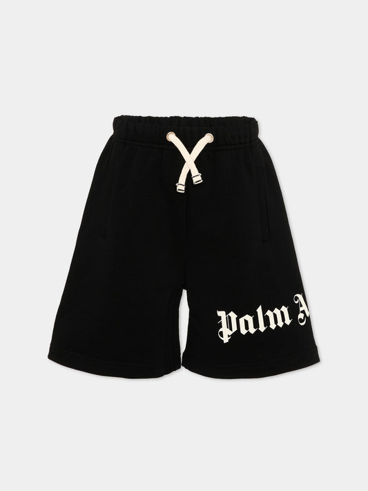 Shorts sportivi neri per bambini con logo,Palm Angels,PBCI006S26FLE001 110
