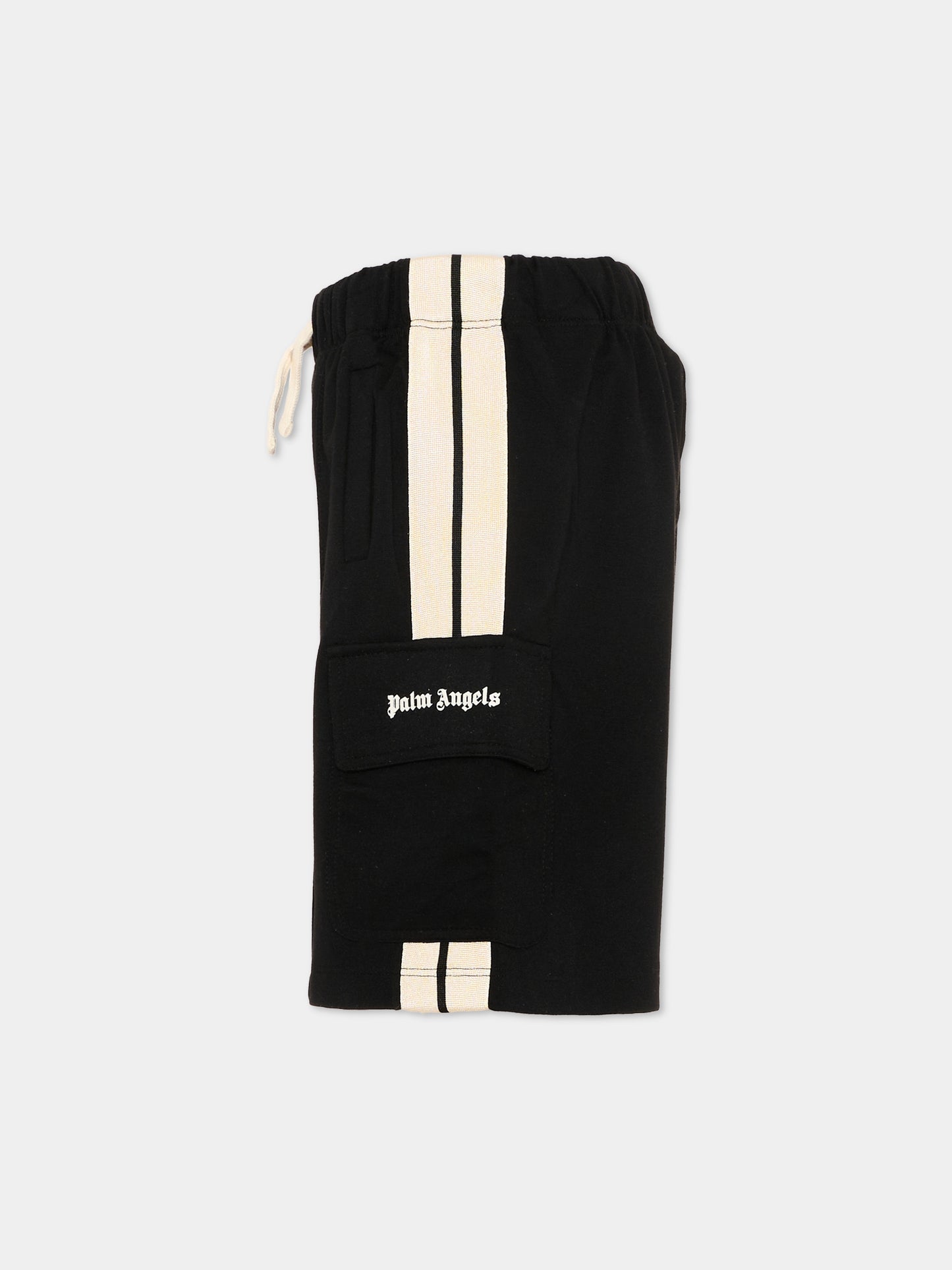 Shorts sportivi neri per bambino con bande,Palm Angels,PBCL004S26FLE001 110