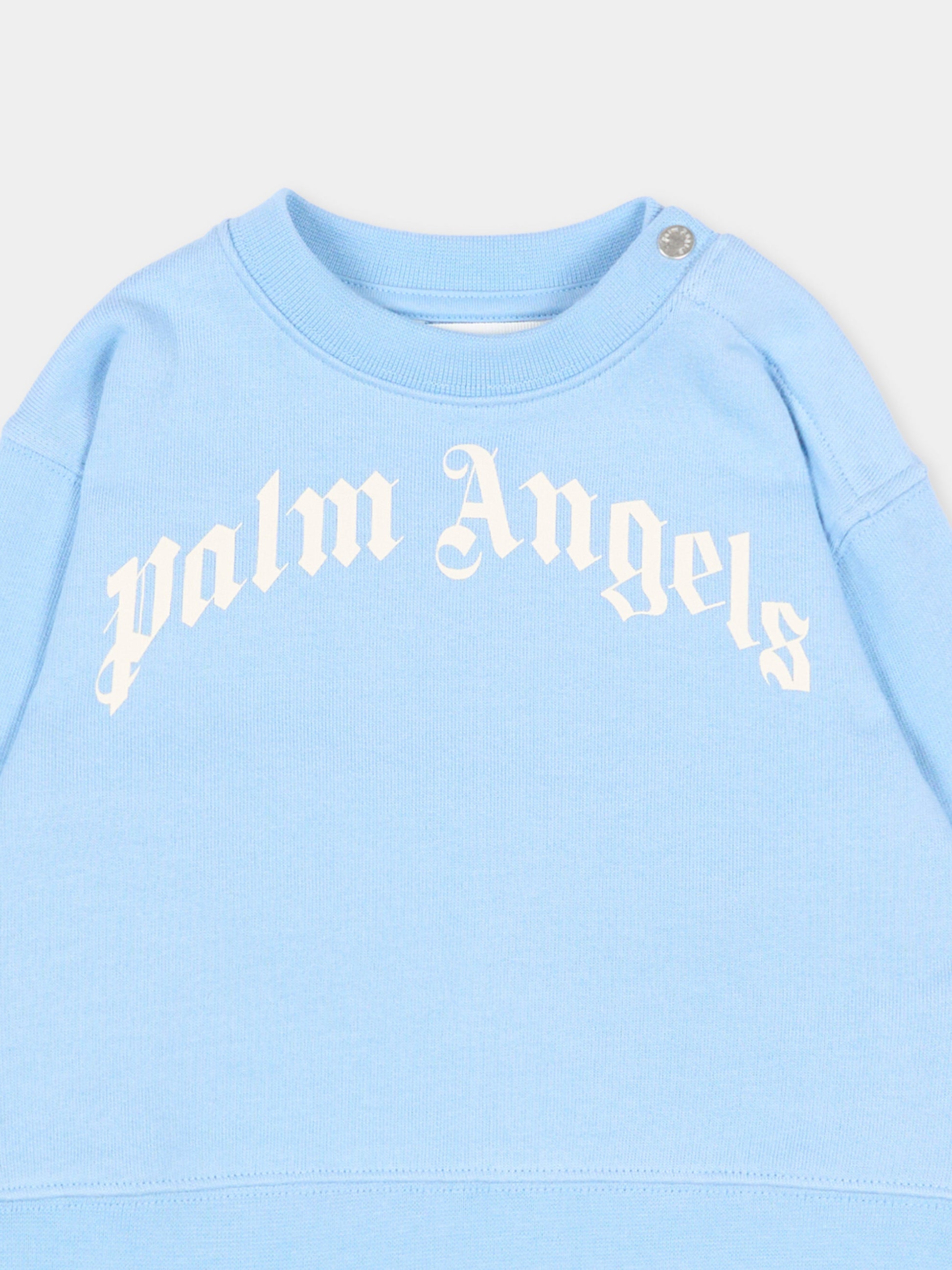 Felpa celeste per neonato con logo,Palm Angels,PBXC001S26FLE002 050