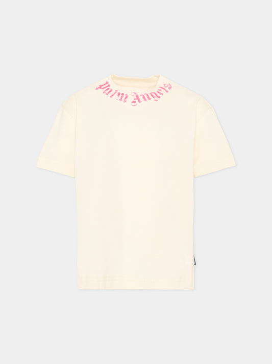 T-Shirt avorio per bambina con logo,Palm Angels,PGAA002S26JER005 002