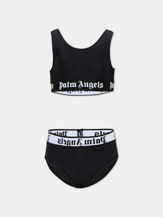 Bikini nero per bambina con logo,Palm Angels,PGFE002S26JER001 110