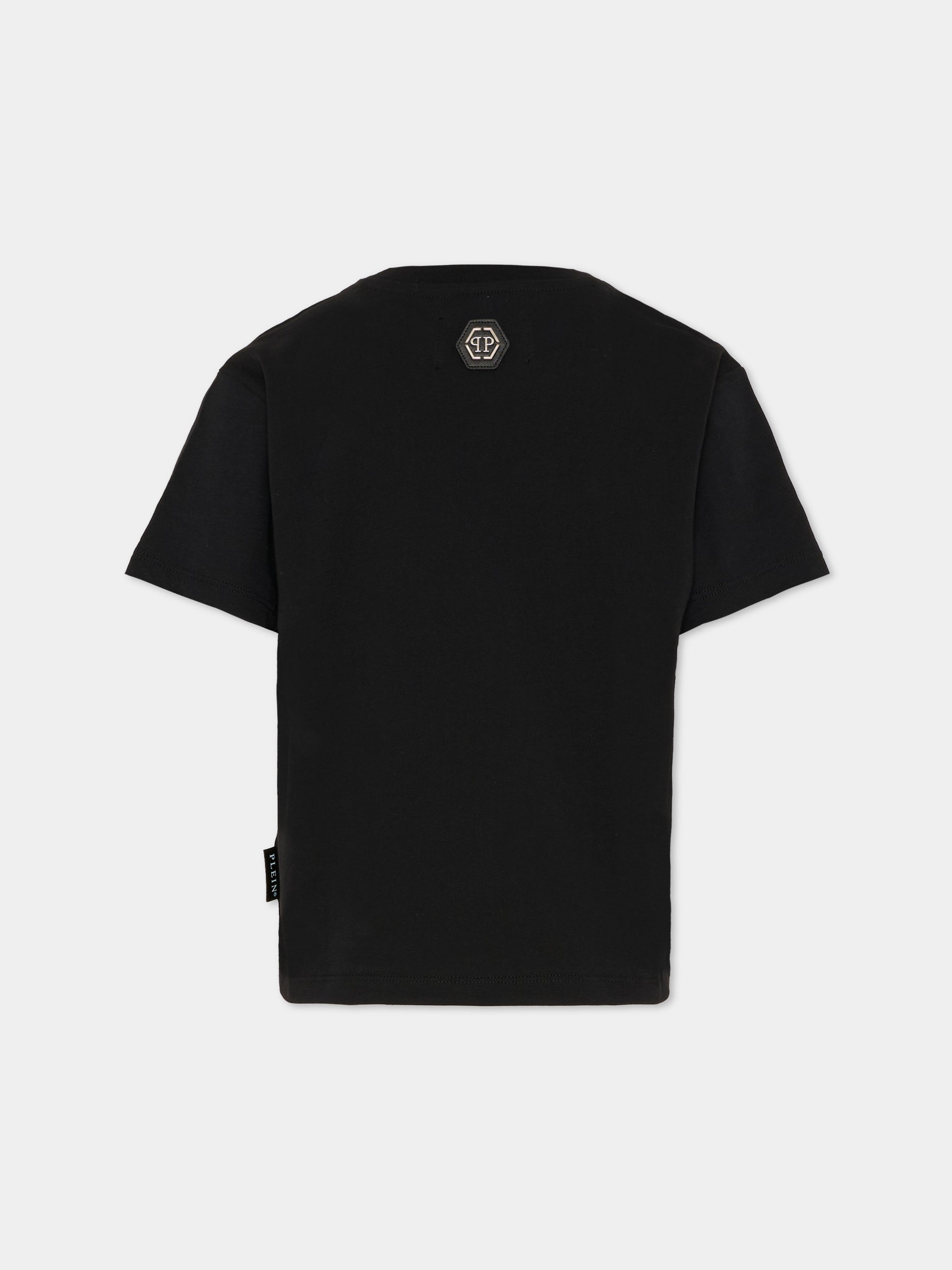 T-shirt nera per bambina con orsetto,Philipp Plein Junior,S6PHJGTH160 110