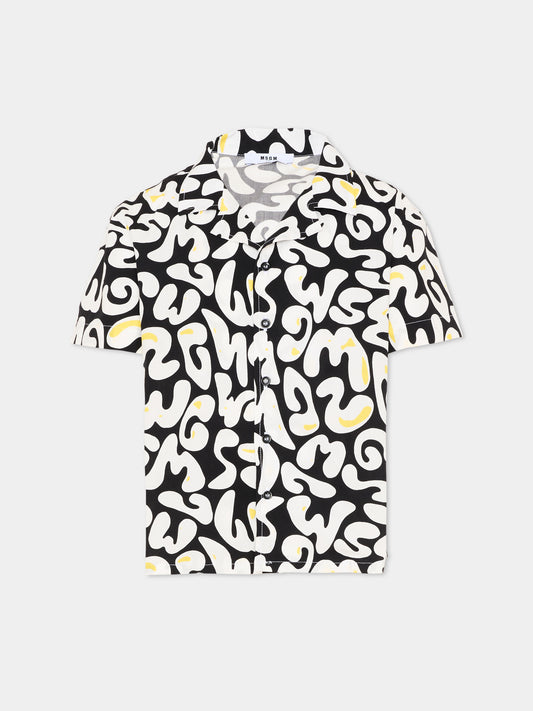 Camicia nera per bambino con stampa logo,Msgm Kids,S6MSJBSI256 110