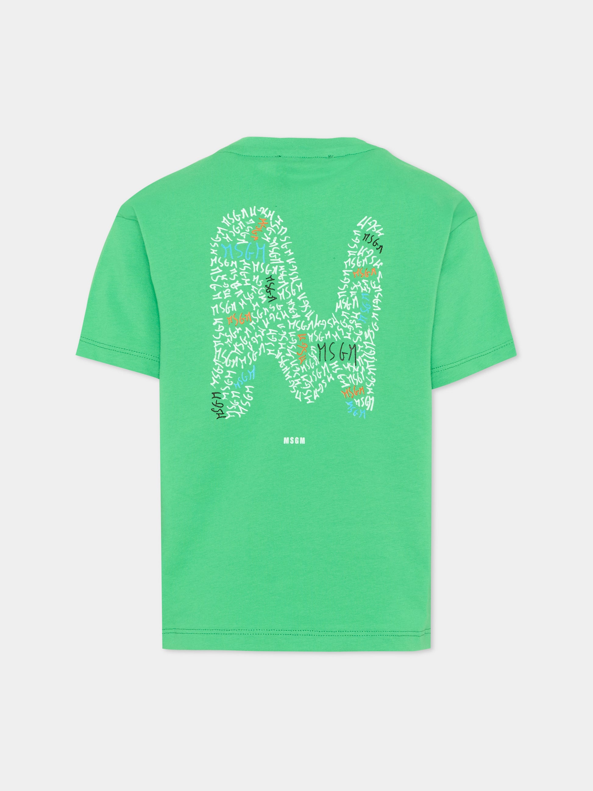 T-Shirt verde per bambino con logo,Msgm Kids,S6MSJBTH232 MS006