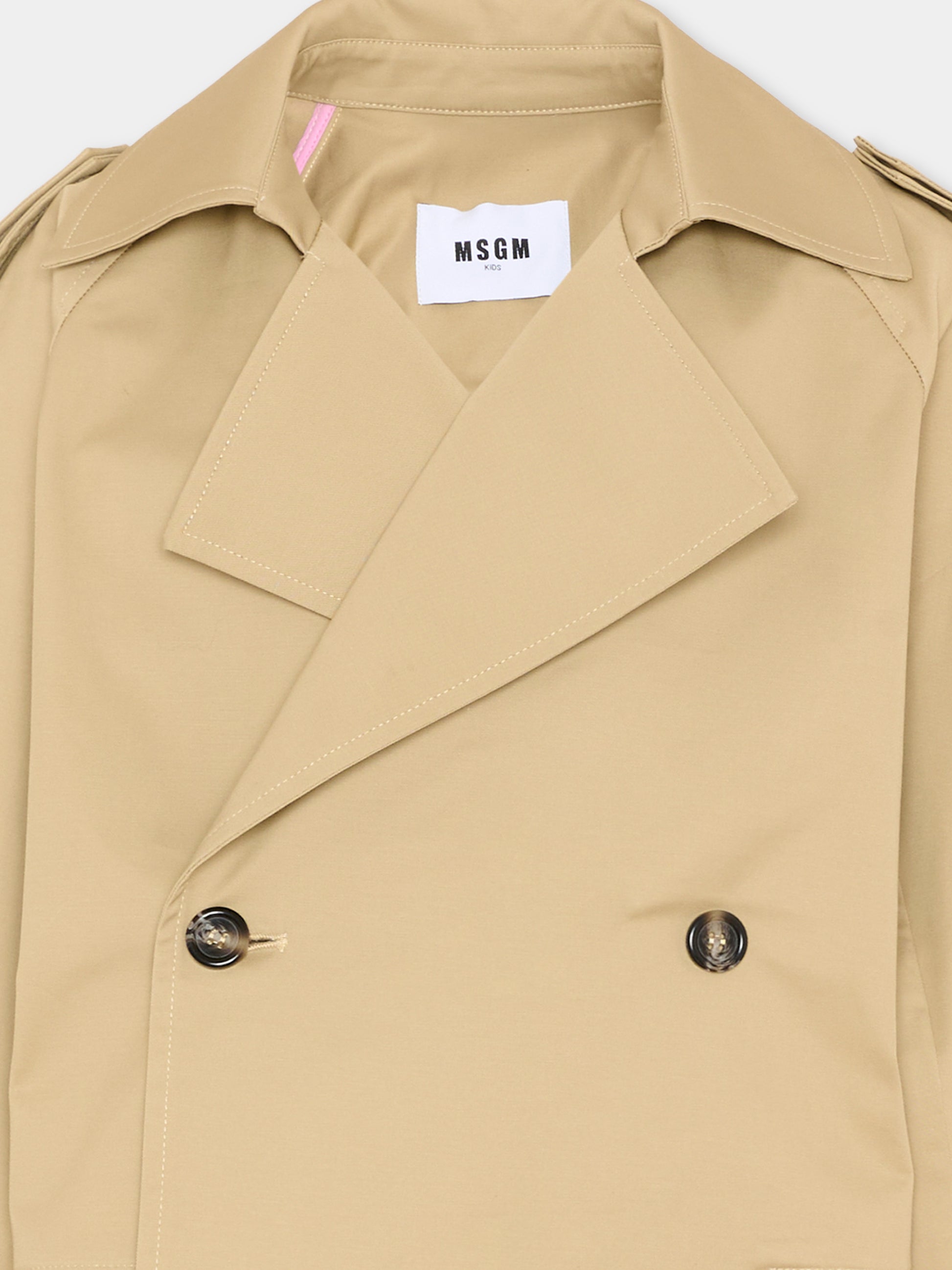 Trench beige per bambina corto,Msgm Kids,S6MSJGJK132 015