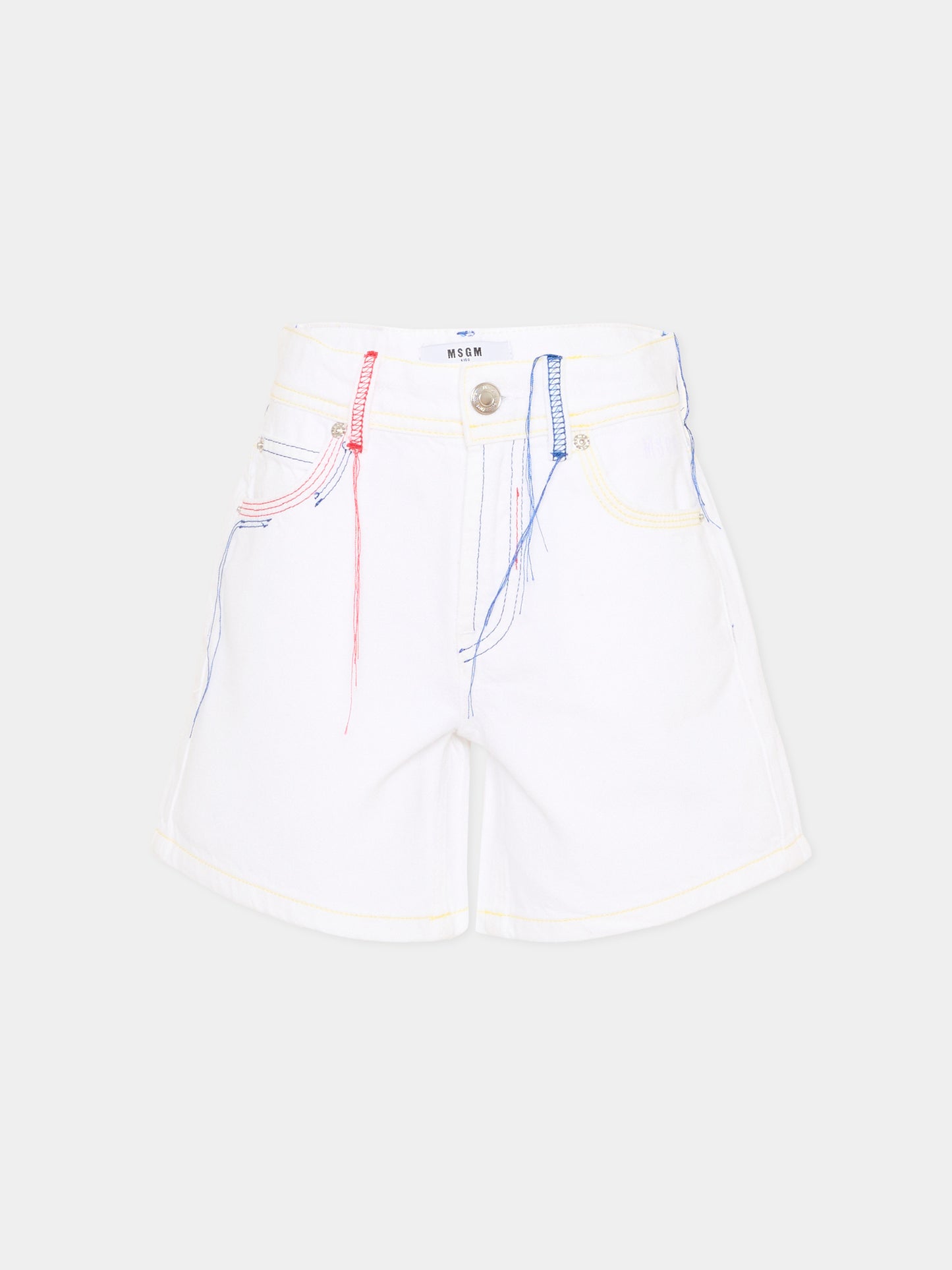 Shorts casual bianco per bambina con cuciture multicolor,Msgm Kids,S6MSJGSH041 001
