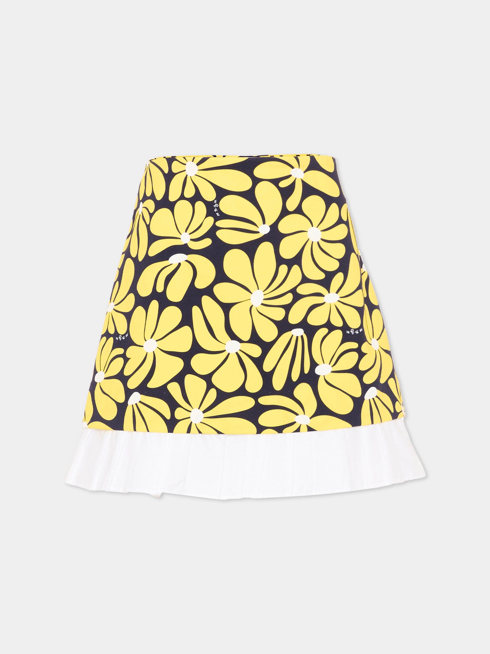 Gonna gialla per bambina con stampa floreale,Msgm Kids,S6MSJGSK085 MS009