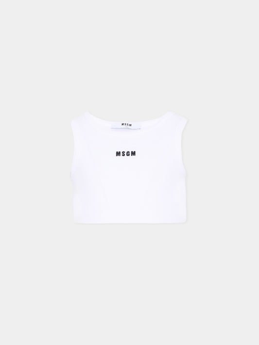 Top bianco per bambina con logo,Msgm Kids,S6MSJGTA030 001