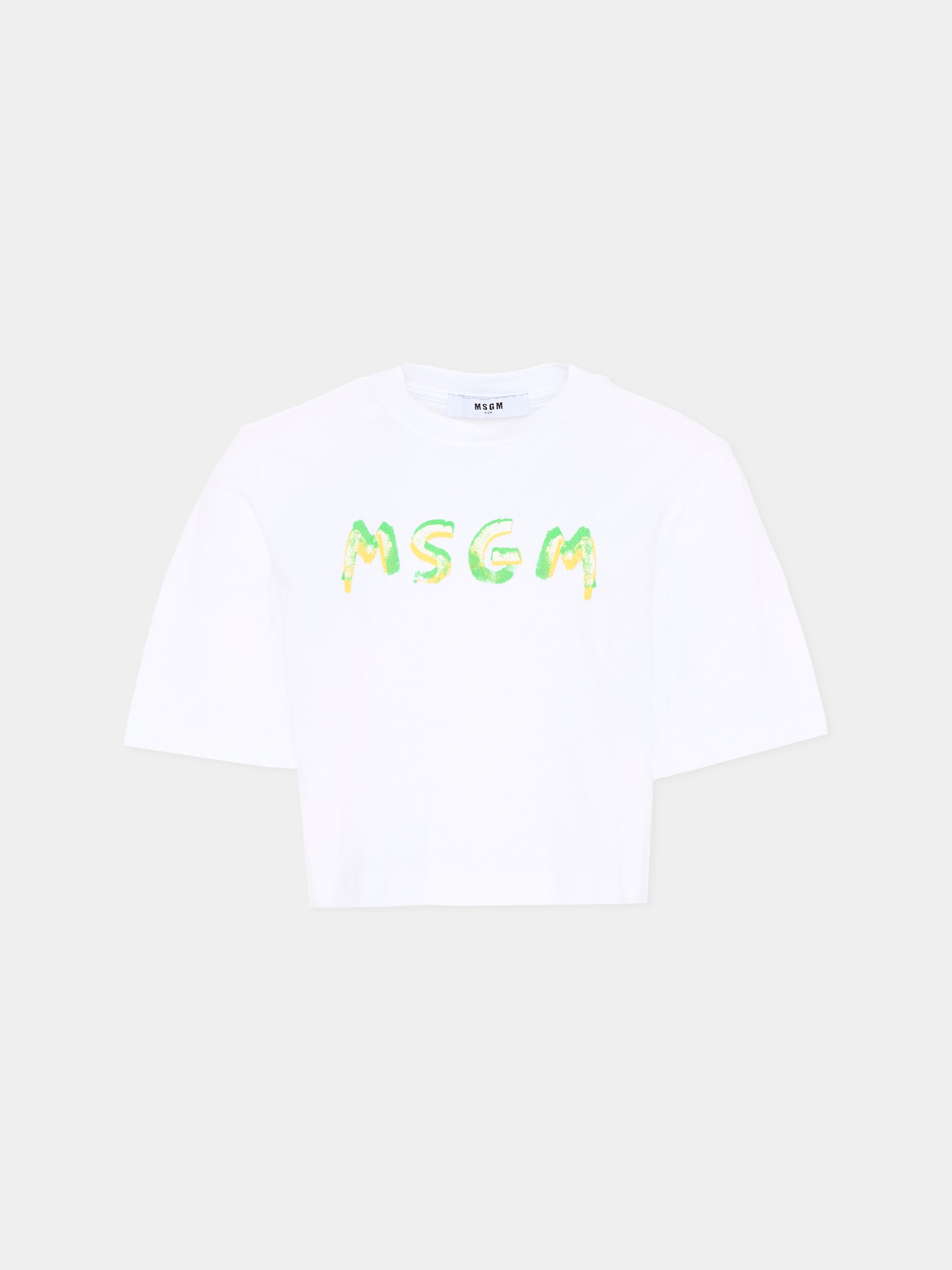 T-Shirt bianca per bambina con logo,Msgm Kids,S6MSJGTH002 001