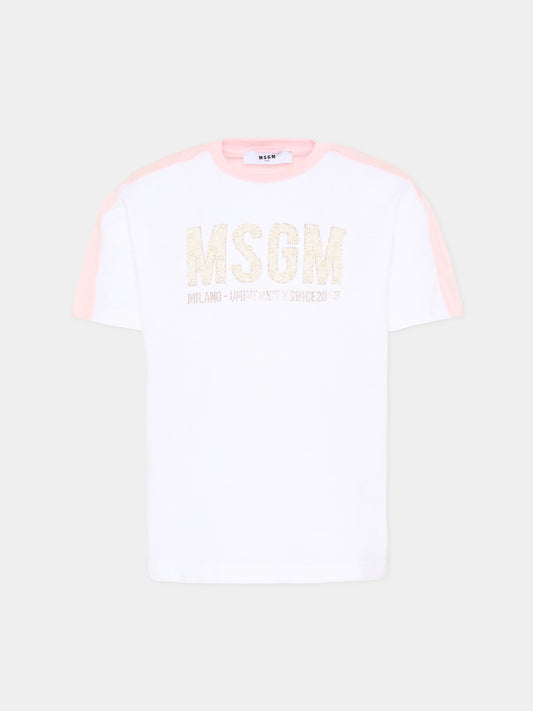 T-Shirt bianca per bambina con logo gioiello,Msgm Kids,S6MSJGTH033 001/78