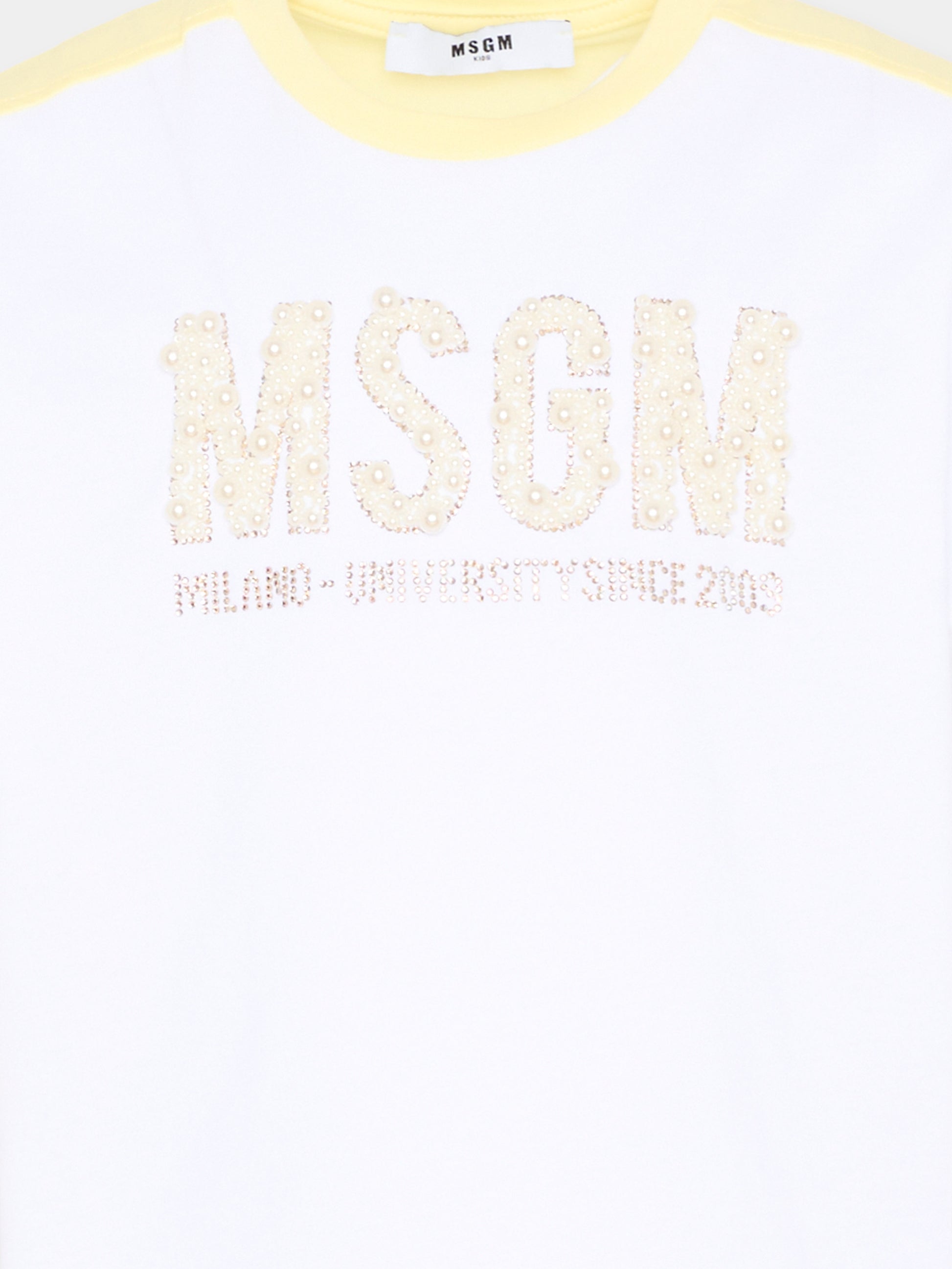 T-Shirt bianca per bambina con logo gioiello,Msgm Kids,S6MSJGTH033 001/79