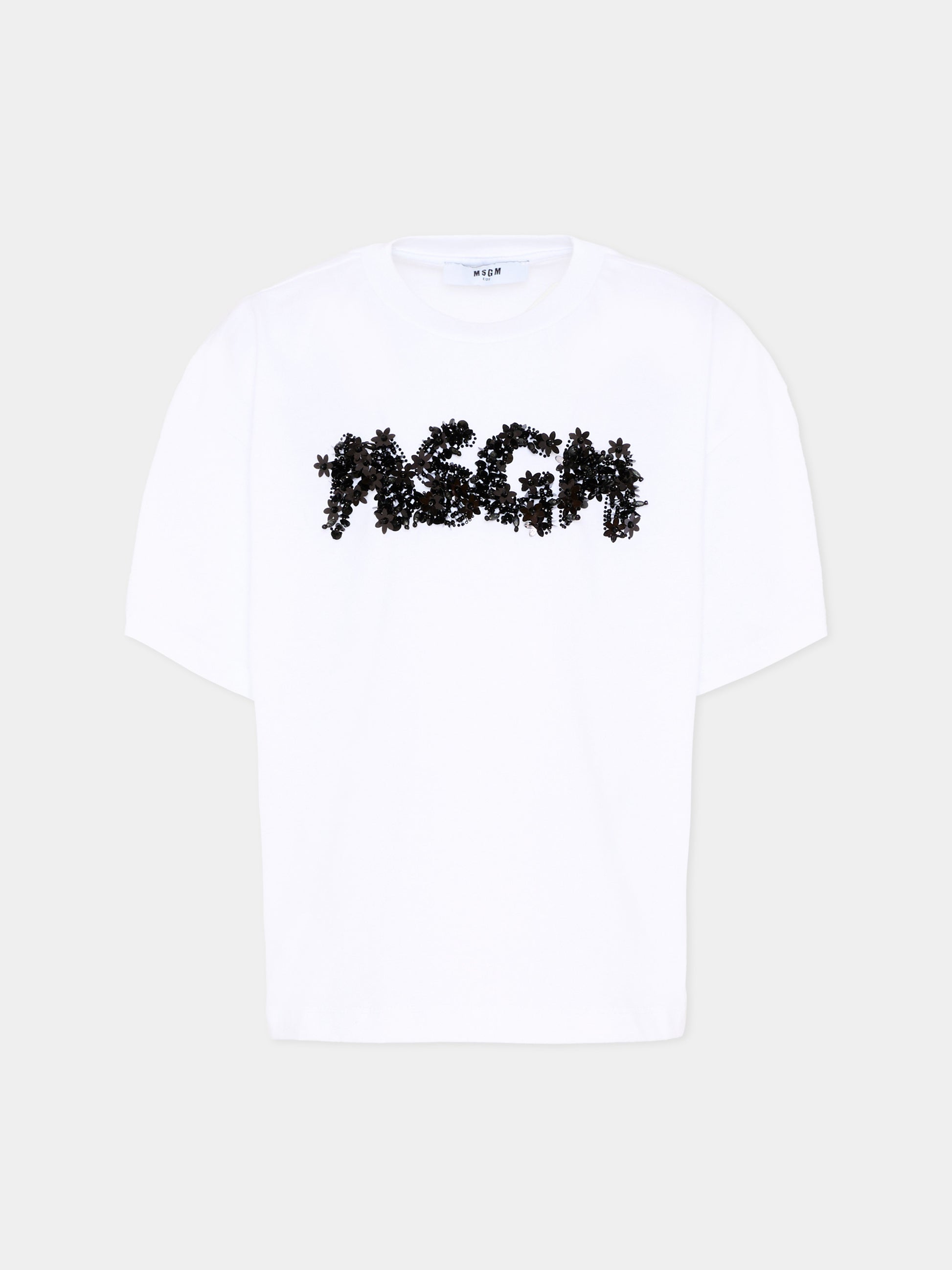 T-Shirt bianca per bambina con logo,Msgm Kids,S6MSJGTH087 001