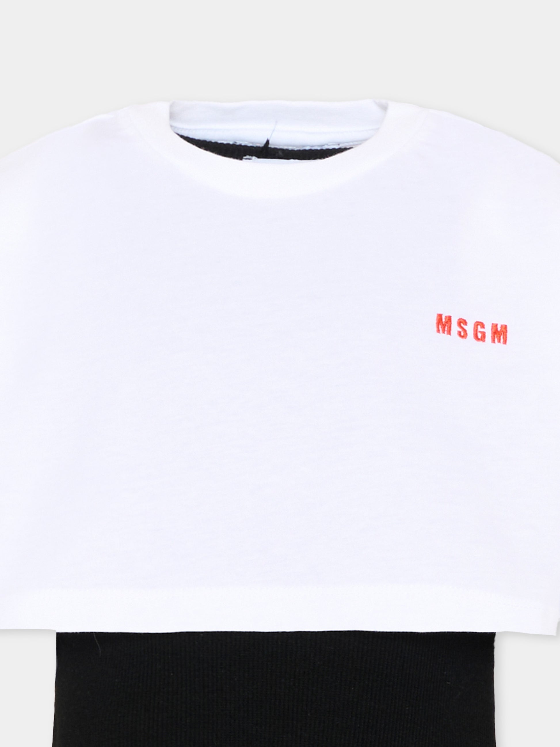 T-Shirt bianca per bambina con logo,Msgm Kids,S6MSJGTH092 001