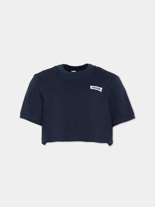 T-Shirt blu per bambina con logo,Msgm Kids,S6MSJGTH179 MS072
