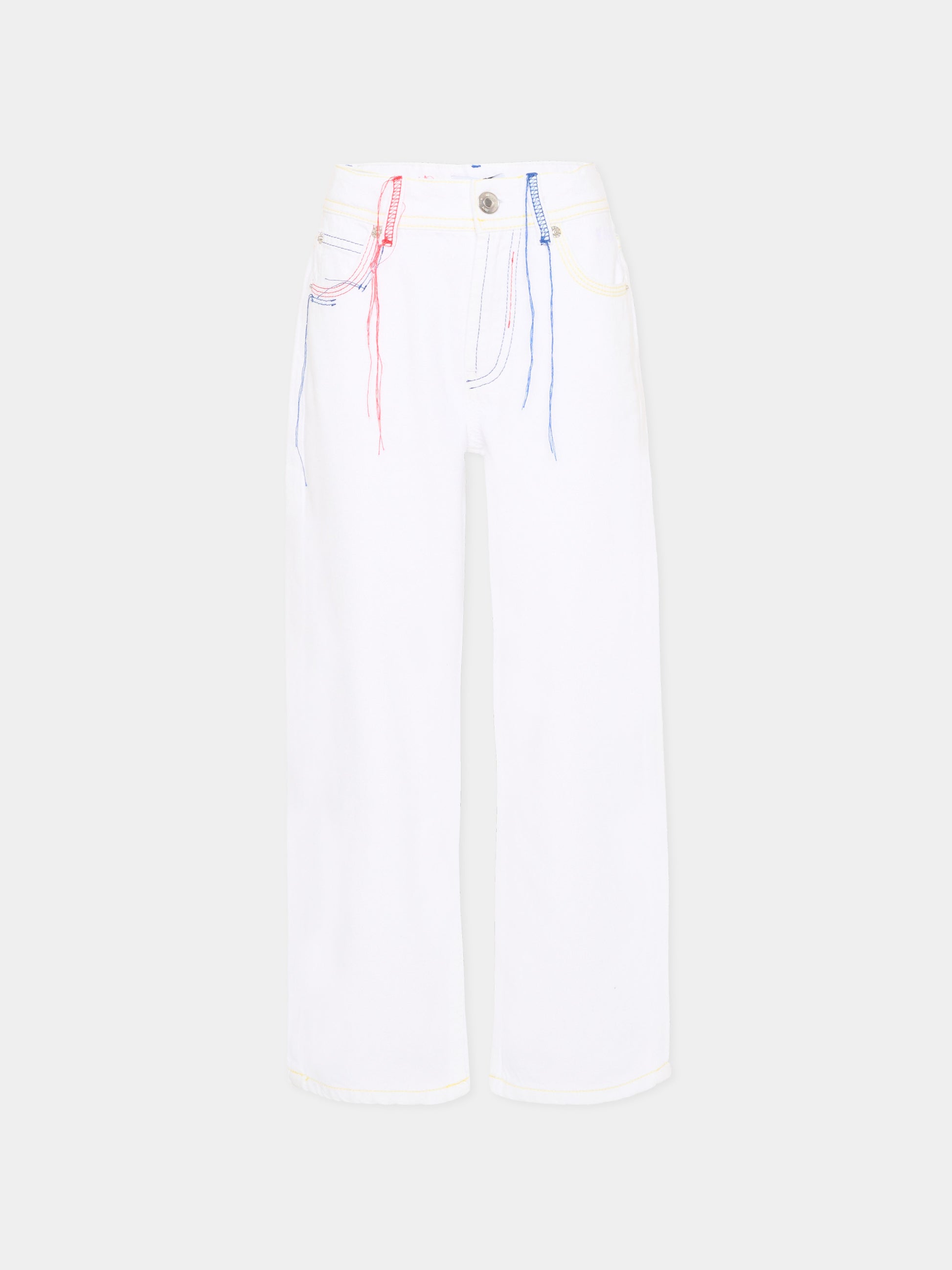 Jeans bianco per bambini con cuciture colorate,Msgm Kids,S6MSJUDP043 001