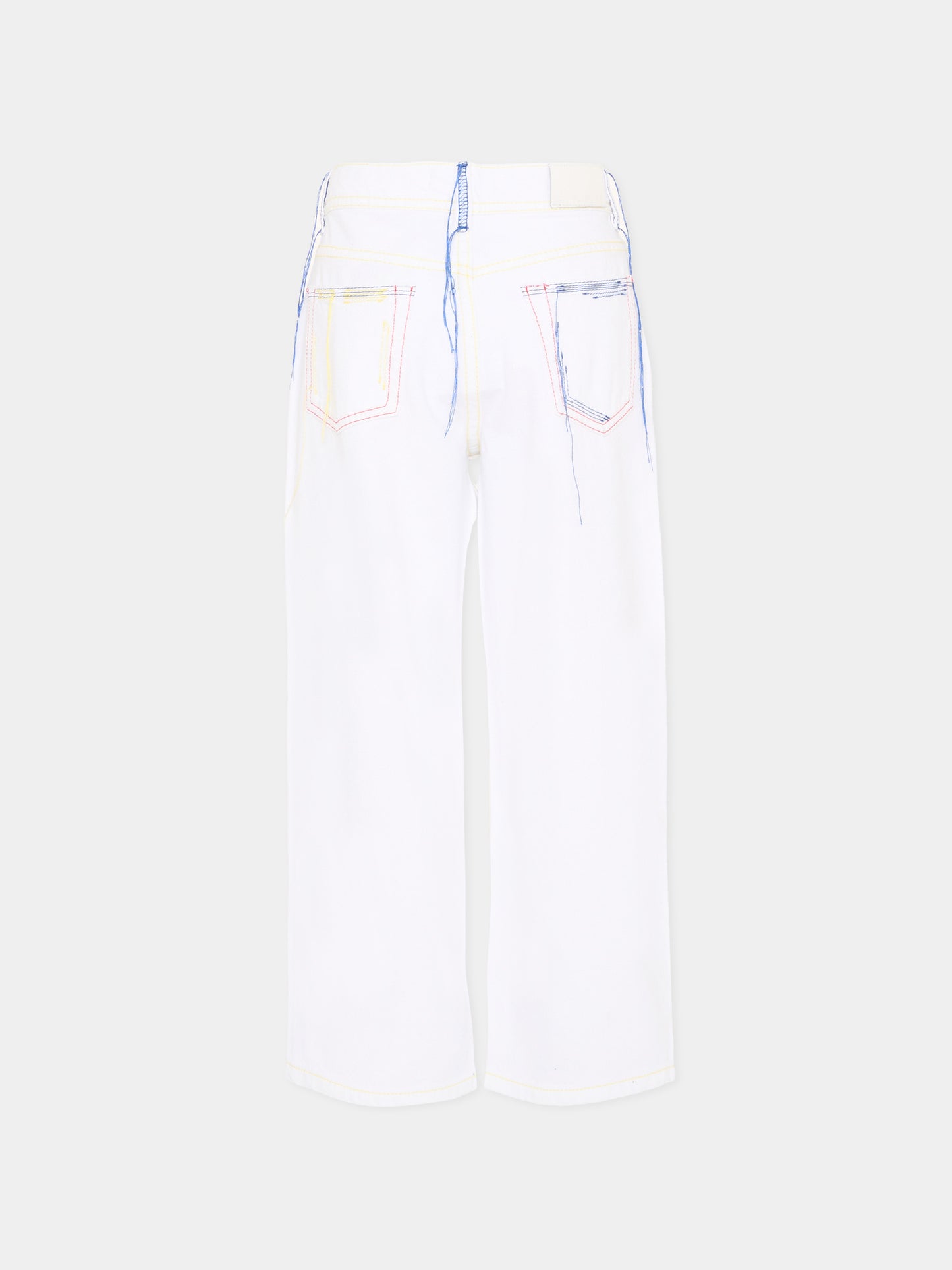 Jeans bianco per bambini con cuciture colorate,Msgm Kids,S6MSJUDP043 001