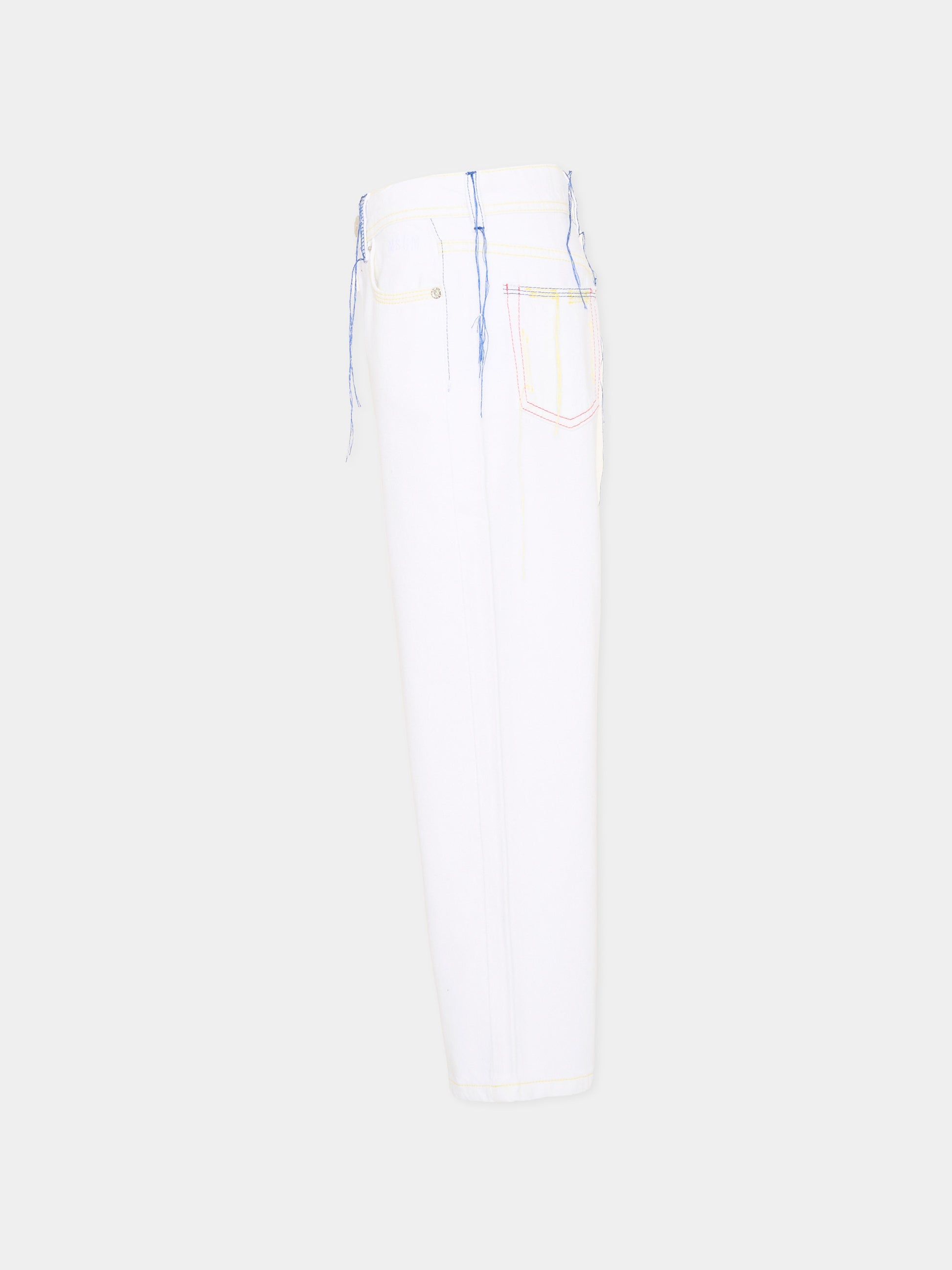 Jeans bianco per bambini con cuciture colorate,Msgm Kids,S6MSJUDP043 001