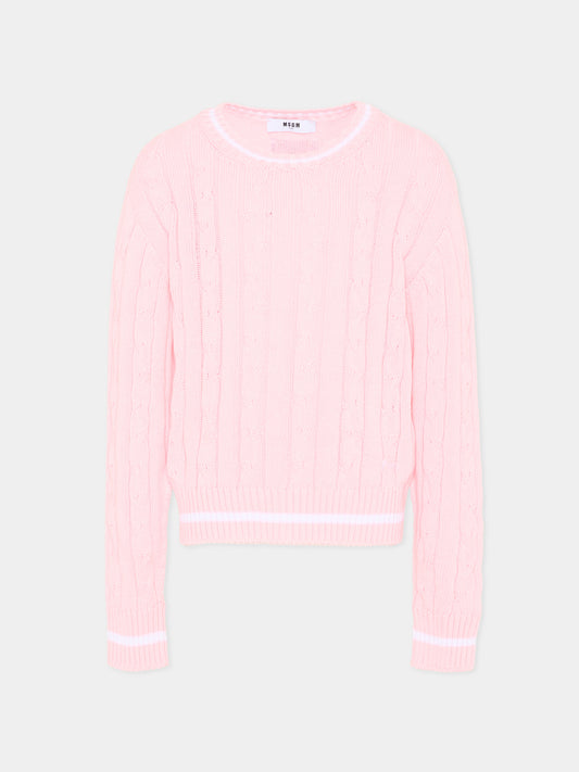 Maglione rosa per bambina a trecce,Msgm Kids,S6MSJUJP286 MS076