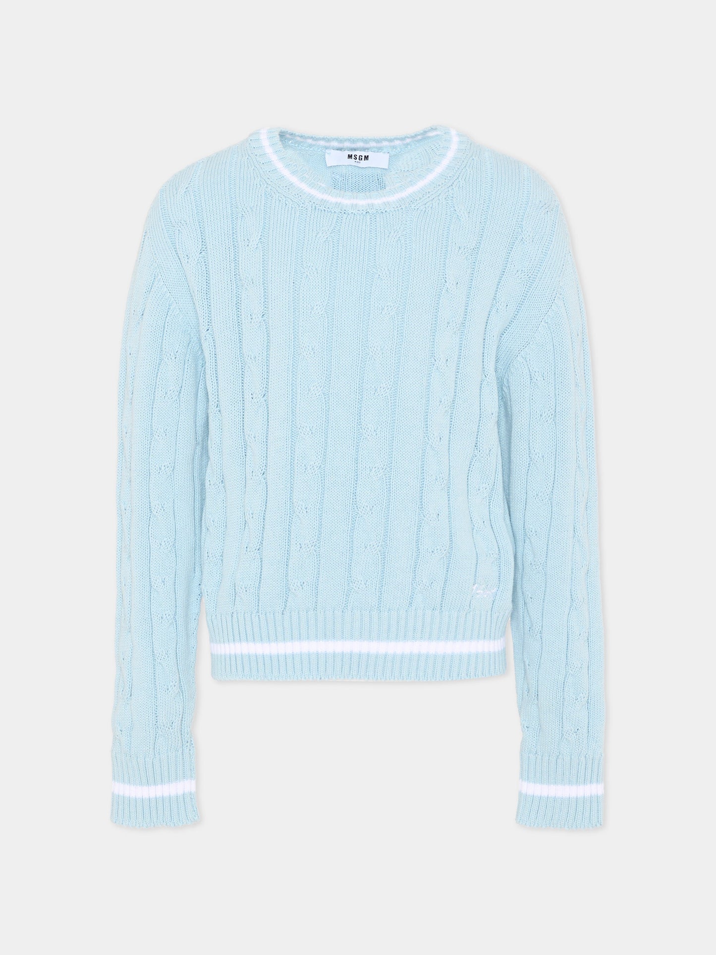 Maglione celeste per bambini a trecce,Msgm Kids,S6MSJUJP286 050