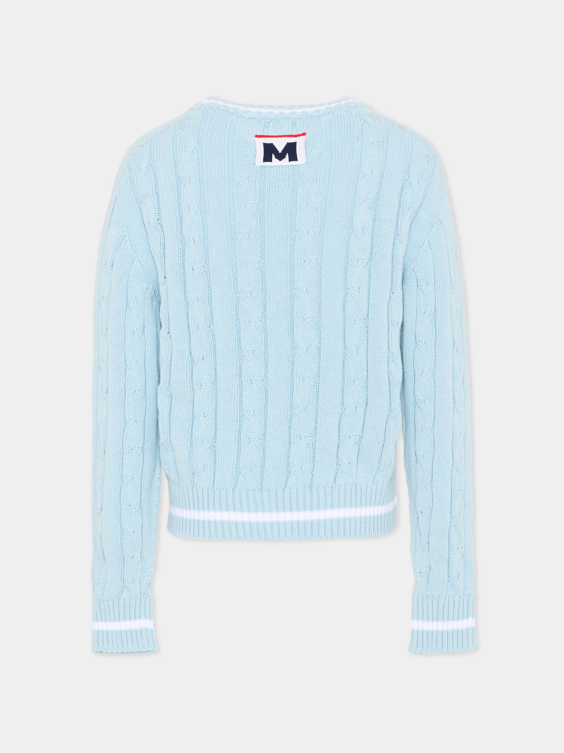 Maglione celeste per bambini a trecce,Msgm Kids,S6MSJUJP286 050