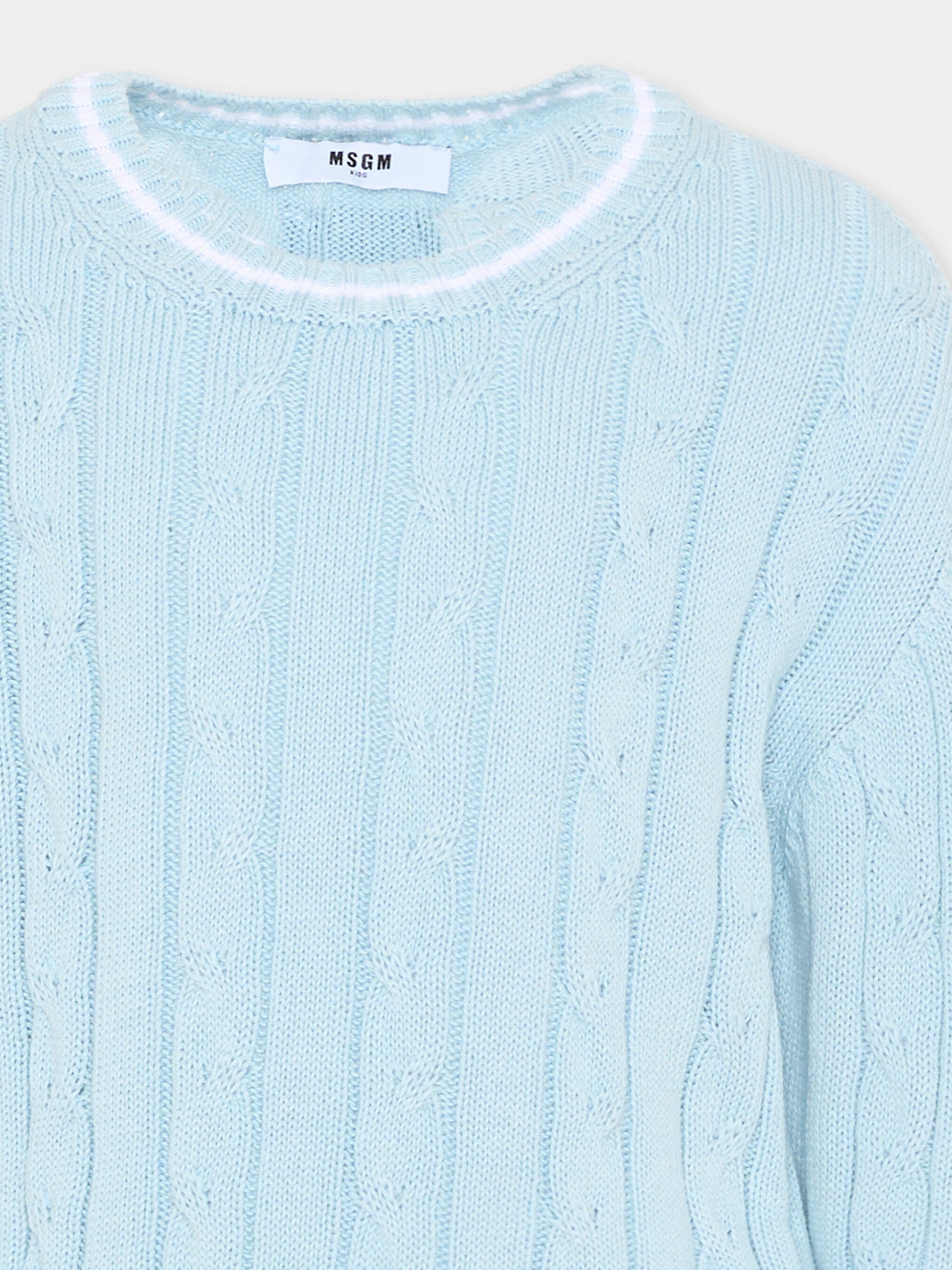 Maglione celeste per bambini a trecce,Msgm Kids,S6MSJUJP286 050