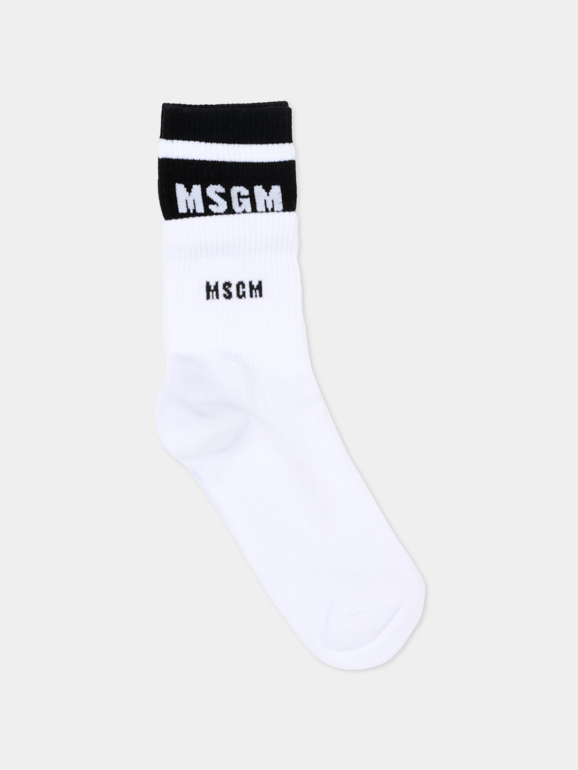 Calzini bianchi per bambini con logo,Msgm Kids,S6MSJUSO231 001/01