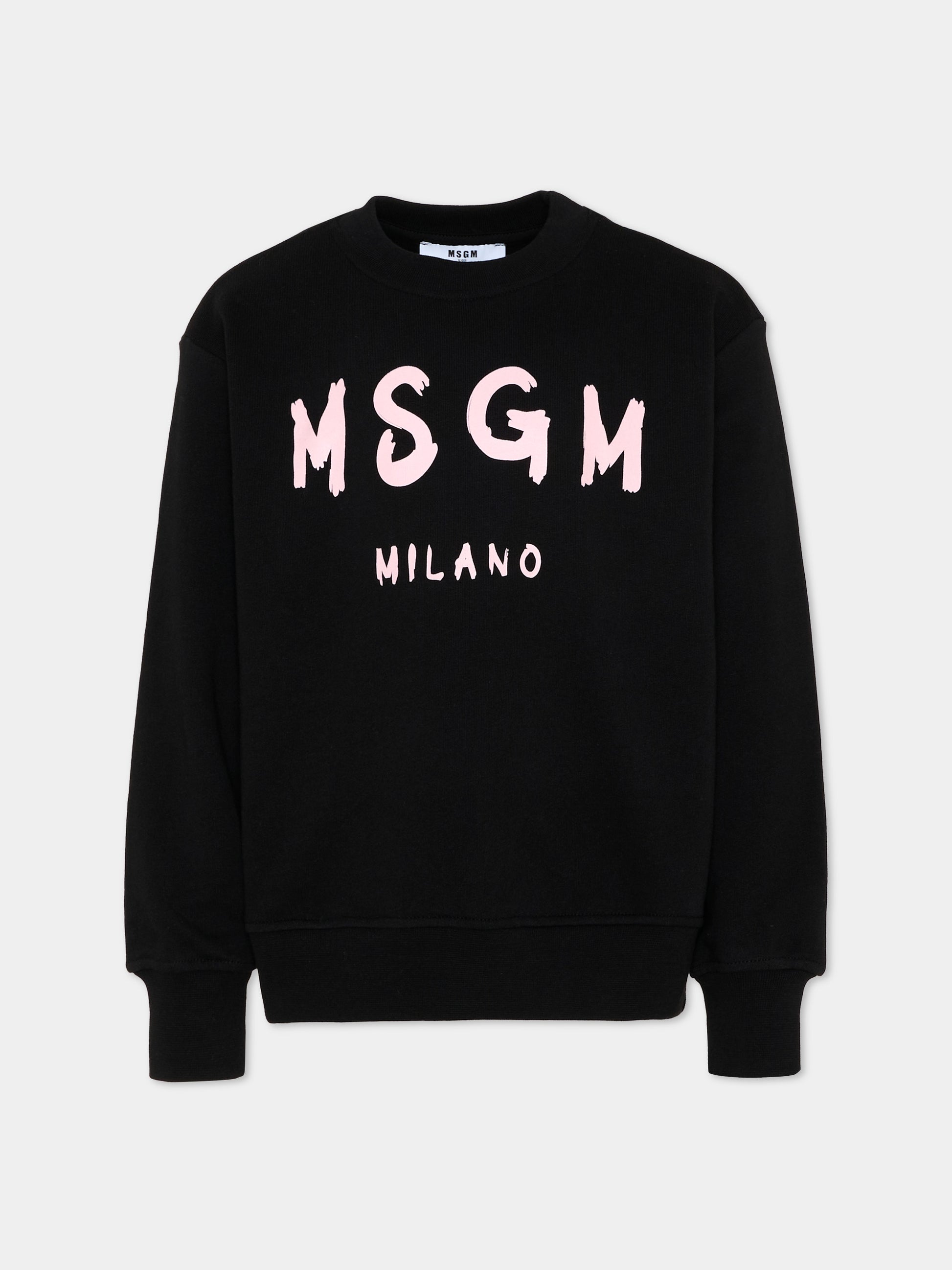 Felpa nera per bambina con logo,Msgm Kids,S6MSJUSW007 110/88