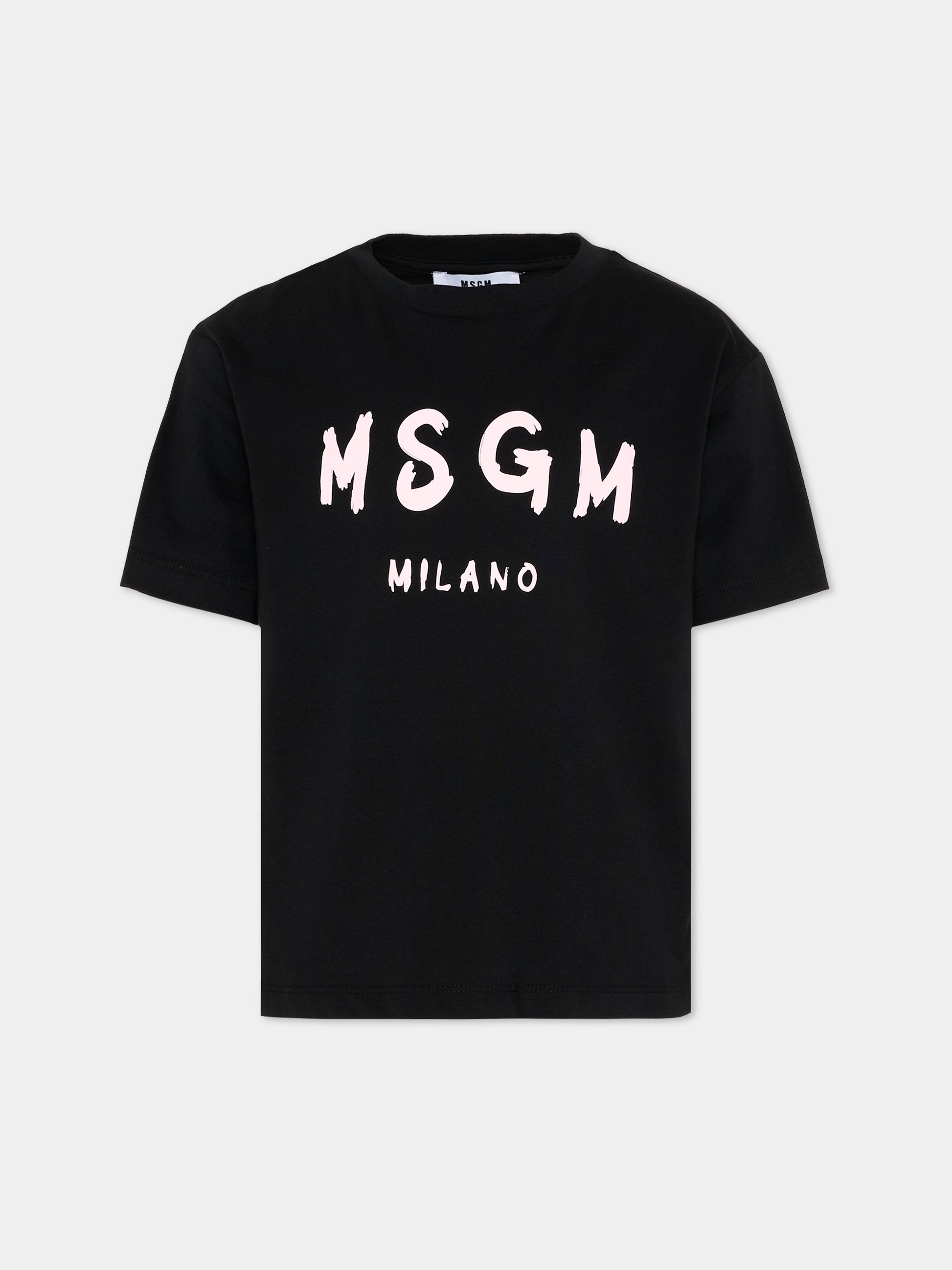 T-Shirt nera per bambina con logo,Msgm Kids,S6MSJUTH001 110/88
