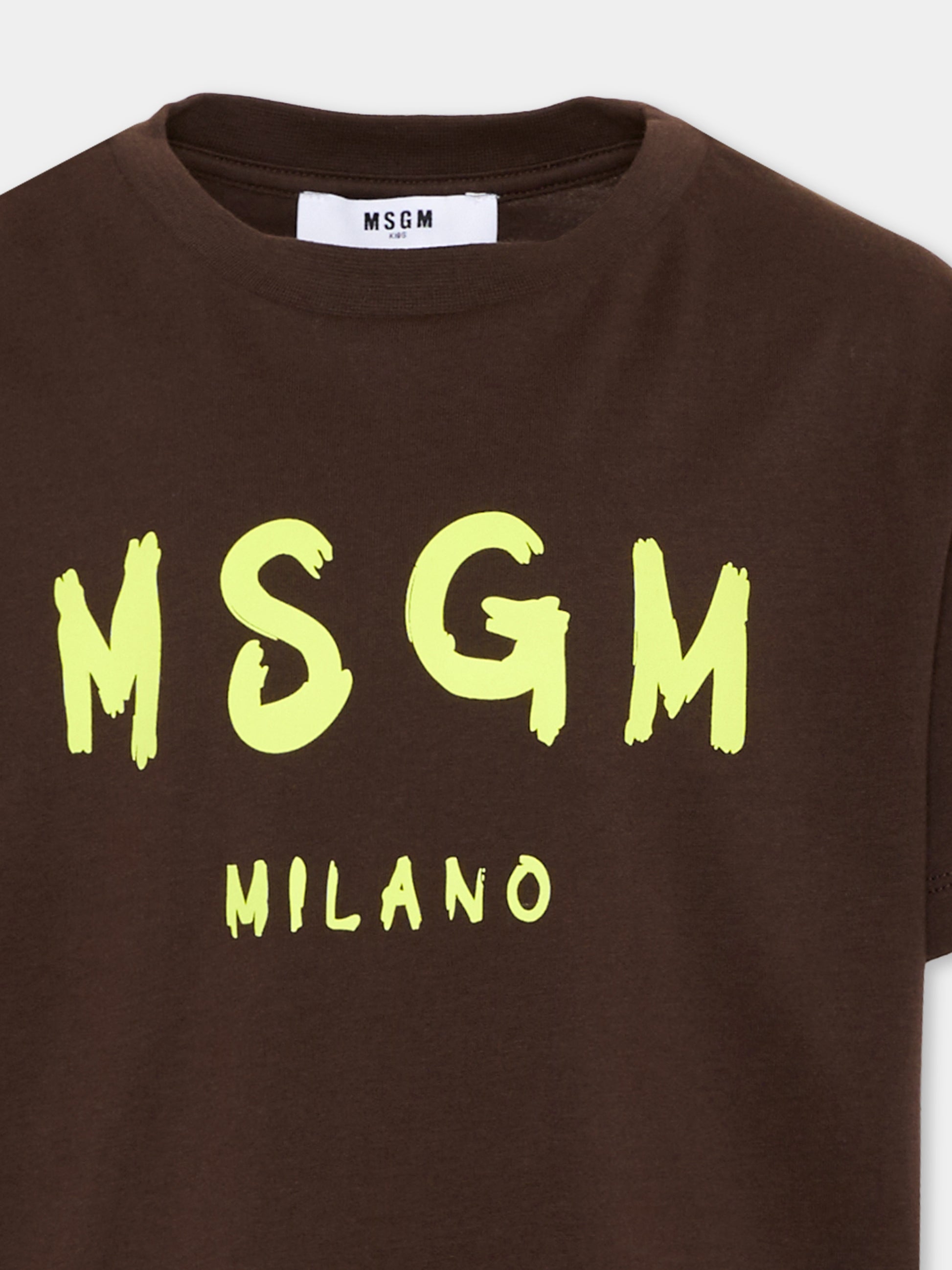 T-Shirt marrone per bambini con logo,Msgm Kids,S6MSJUTH001 943