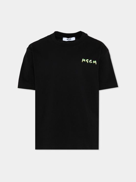 T-Shirt nera per bambini con logo,Msgm Kids,S6MSJUTH003 110