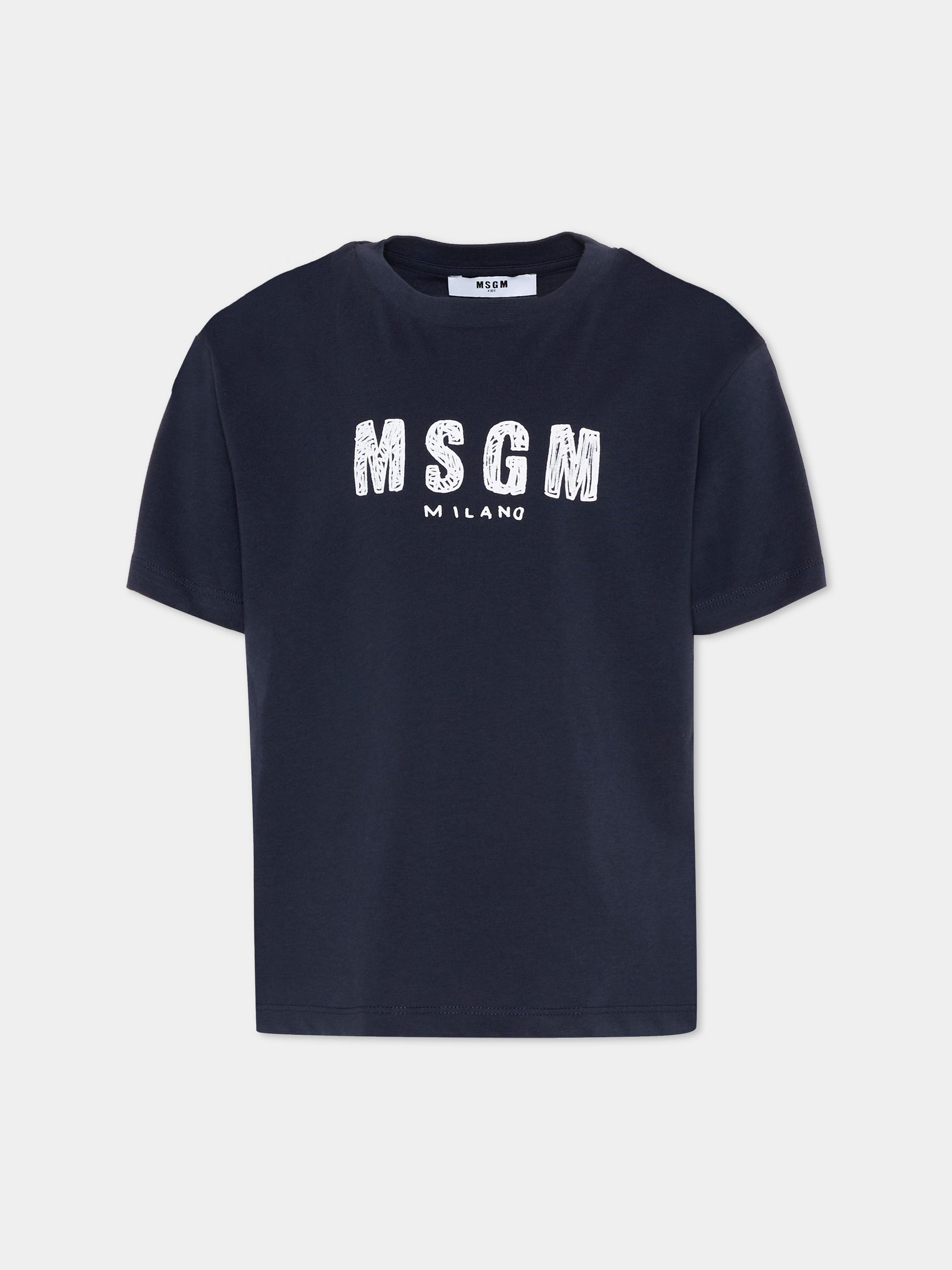 T-Shirt blu per bambini con logo,Msgm Kids,S6MSJUTH004 MS072