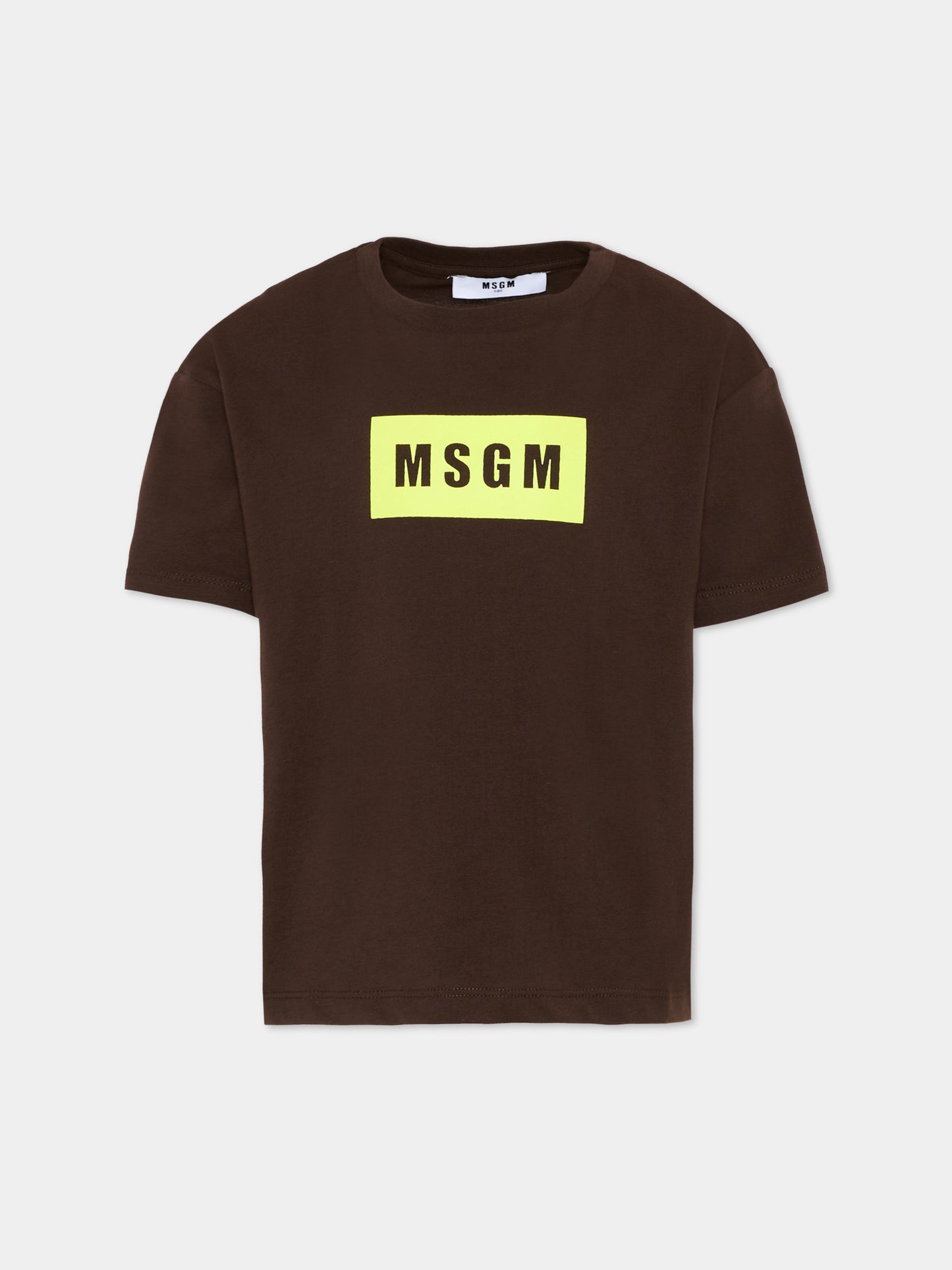 T-Shirt marrone per bambini con logo,Msgm Kids,S6MSJUTH005 943