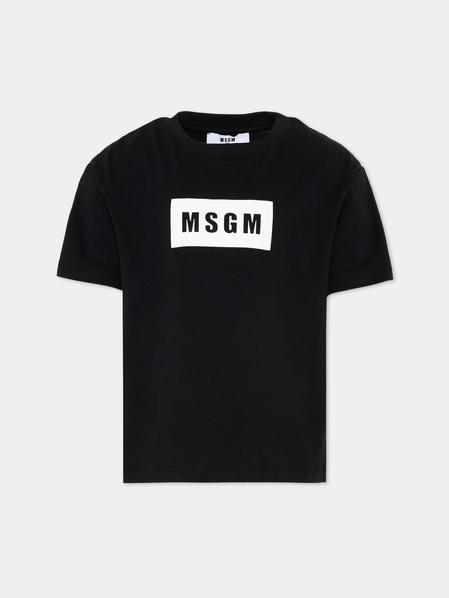 T-Shirt nera per bambini con logo box,Msgm Kids,S6MSJUTH005 110