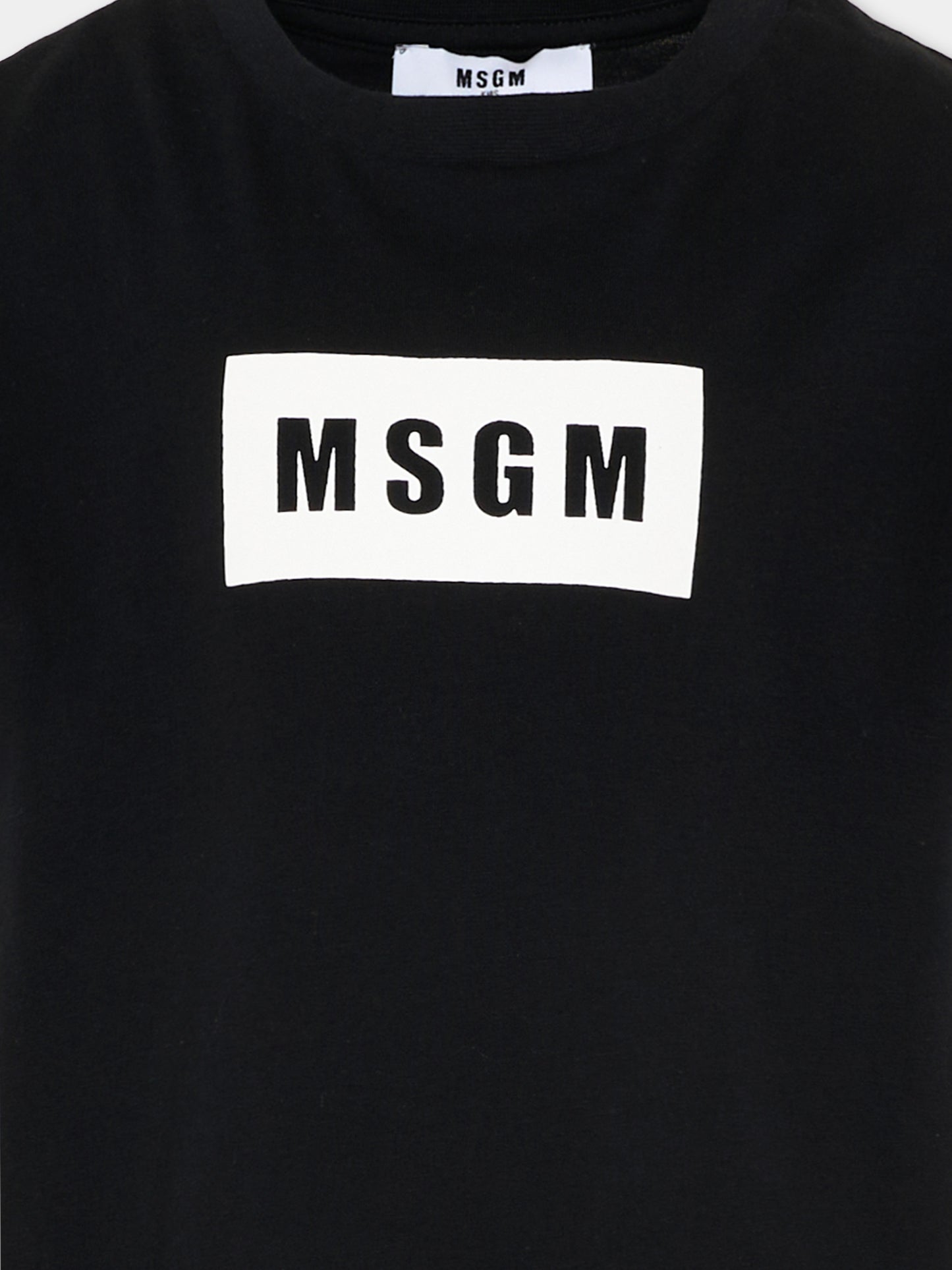 T-Shirt nera per bambini con logo box,Msgm Kids,S6MSJUTH005 110