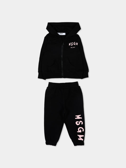 Completo sportivo nero per neonata con logo,Msgm Kids,S6MSUNSF265 110/88
