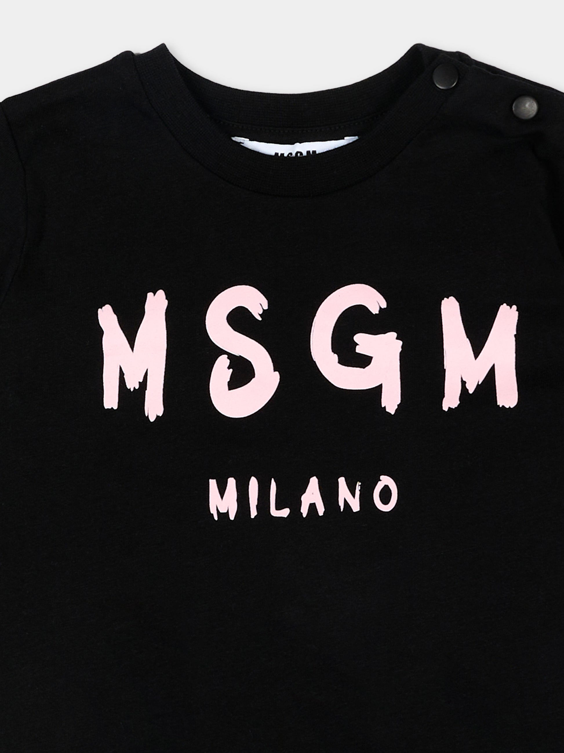 T-Shirt nera per neonata con logo,Msgm Kids,S6MSUNTH266 110/88