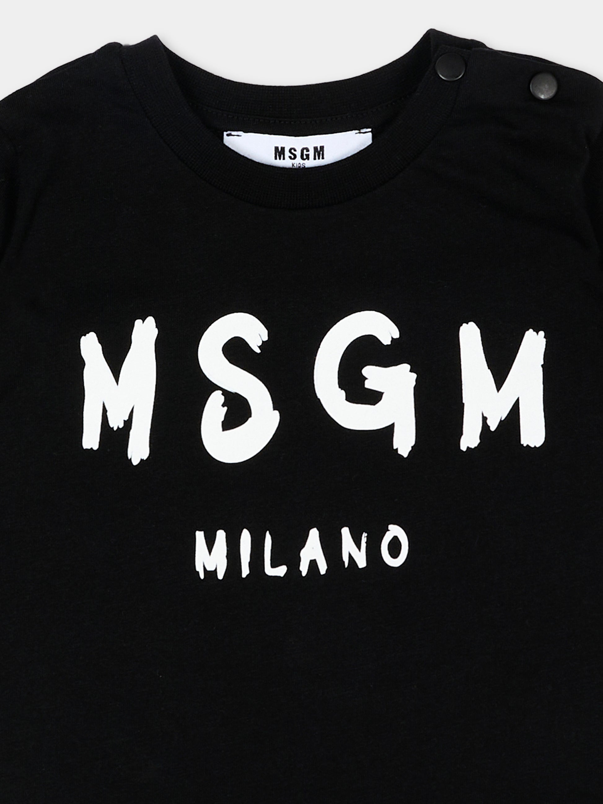 T-Shirt nera per neonati con logo,Msgm Kids,S6MSUNTH266 110