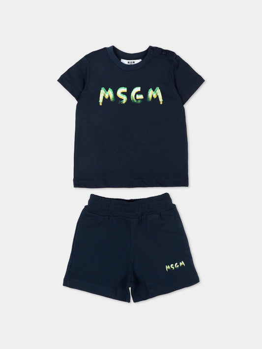 Completo sportivo blu per neonato con logo,Msgm Kids,S6MSUNTR263 MS072