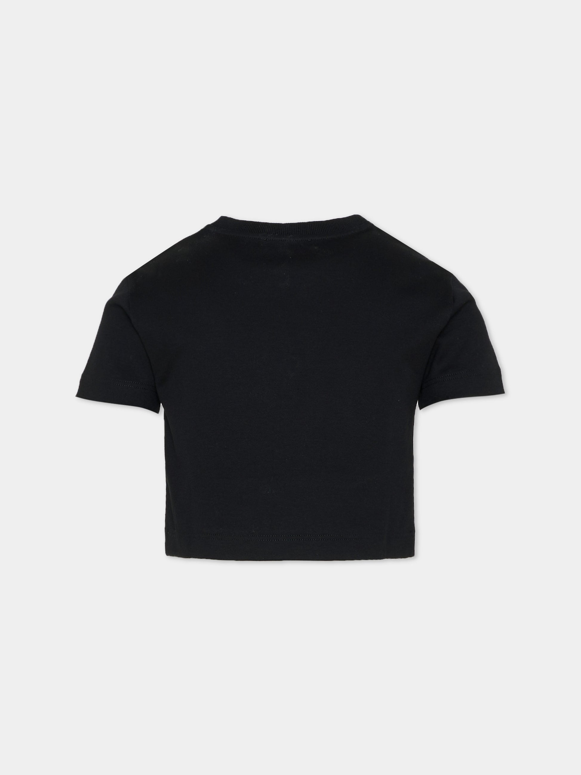T-shirt crop nera per bambina con logo e scritta,Dolce & Gabbana Kids,L5JTQH G7PXF N0000