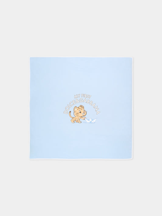 Coperta celeste per neonato con leopardo,Dolce & Gabbana Kids,LNJA88 G7PNK S9000