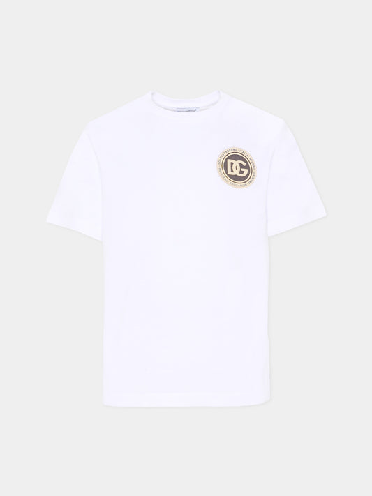 T-shirt bianca per bambini con logo,Dolce & Gabbana Kids,L4JTHU G7P1P W0800