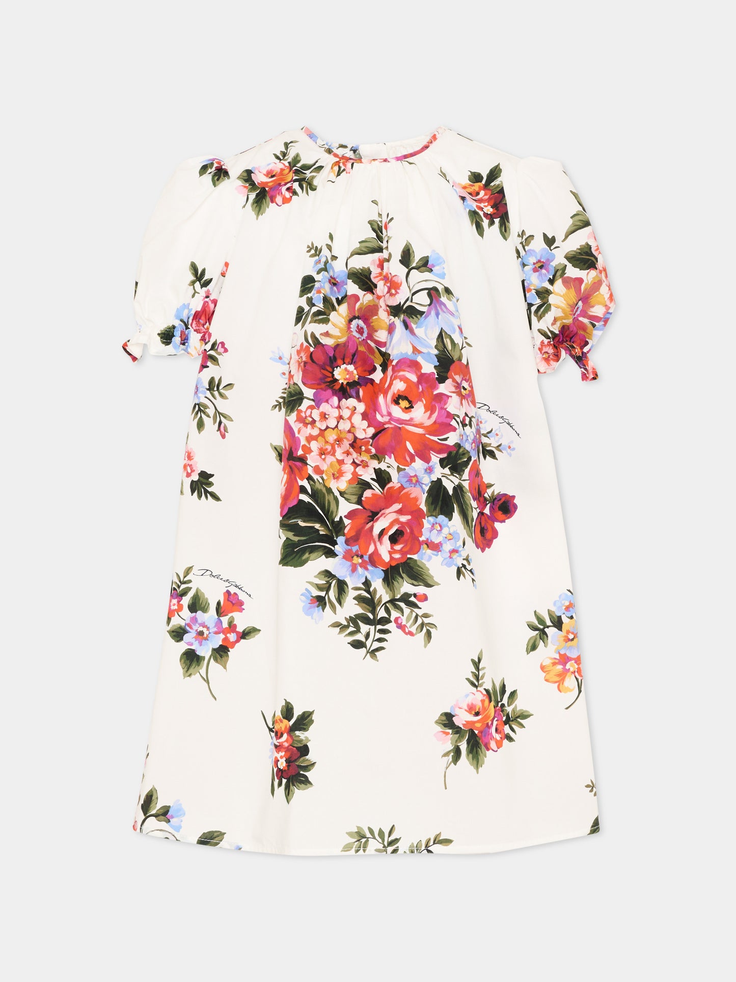 Abito bianco per bambina con stampa floreale,Dolce & Gabbana Kids,L54DQ3 HS5UU HA5ZO