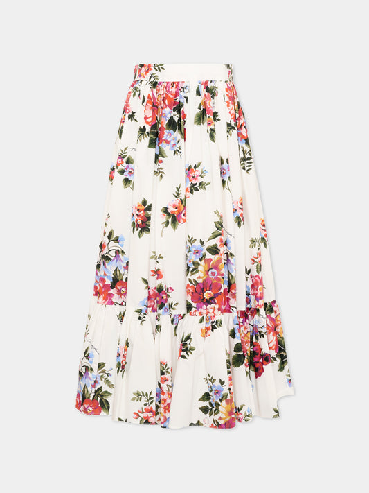 Gonna bianca per bambina con stampa floreale,Dolce & Gabbana Kids,L55I53 HS5UU HA5ZO