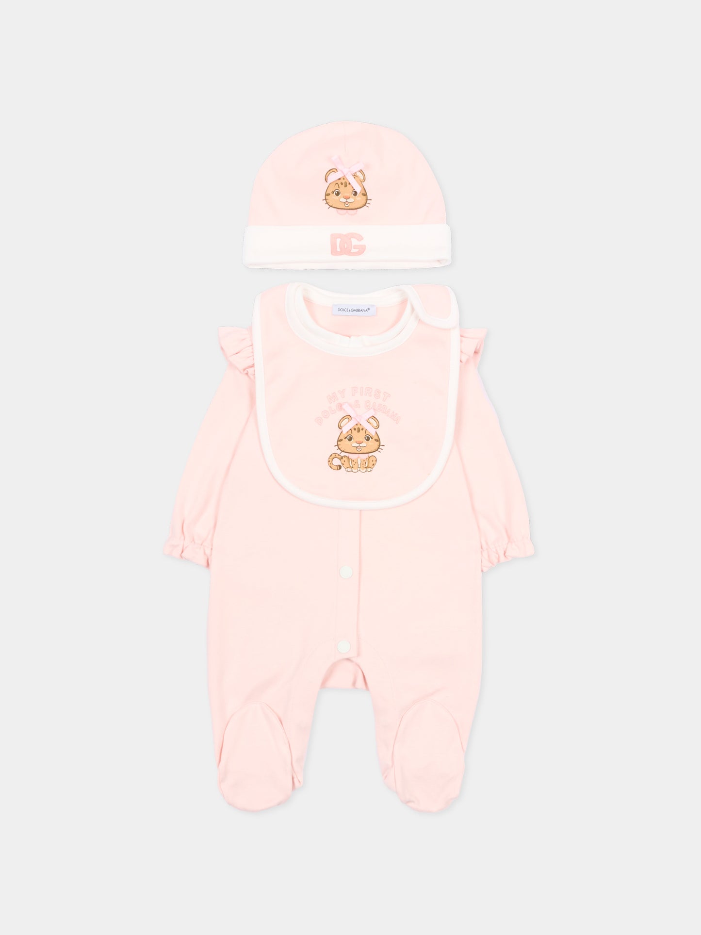 Set tutina rosa per neonata con logo,Dolce & Gabbana Kids,L2JO4T G7PNO S9000