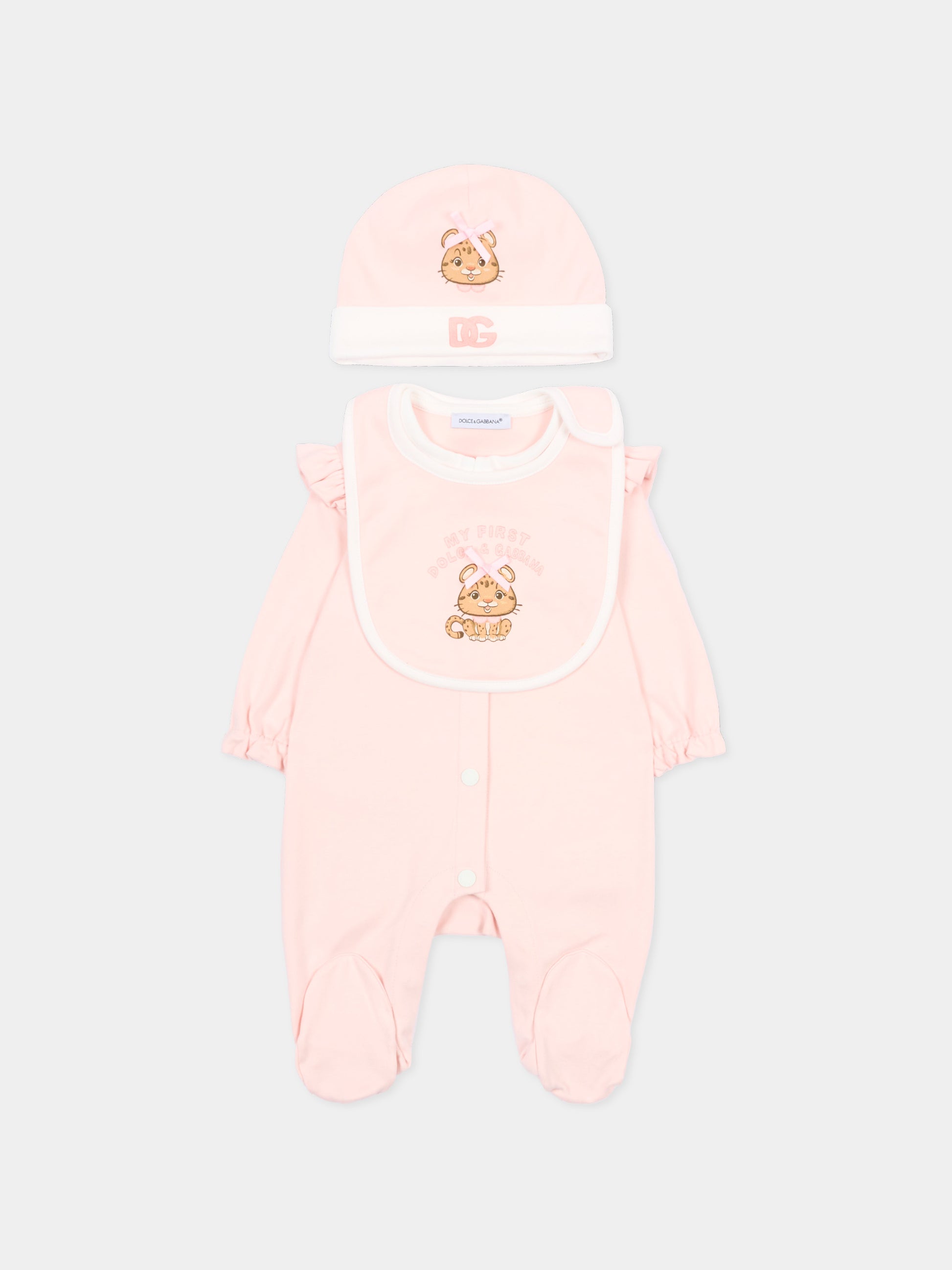 Set tutina rosa per neonata con logo,Dolce & Gabbana Kids,L2JO4T G7PNO S9000